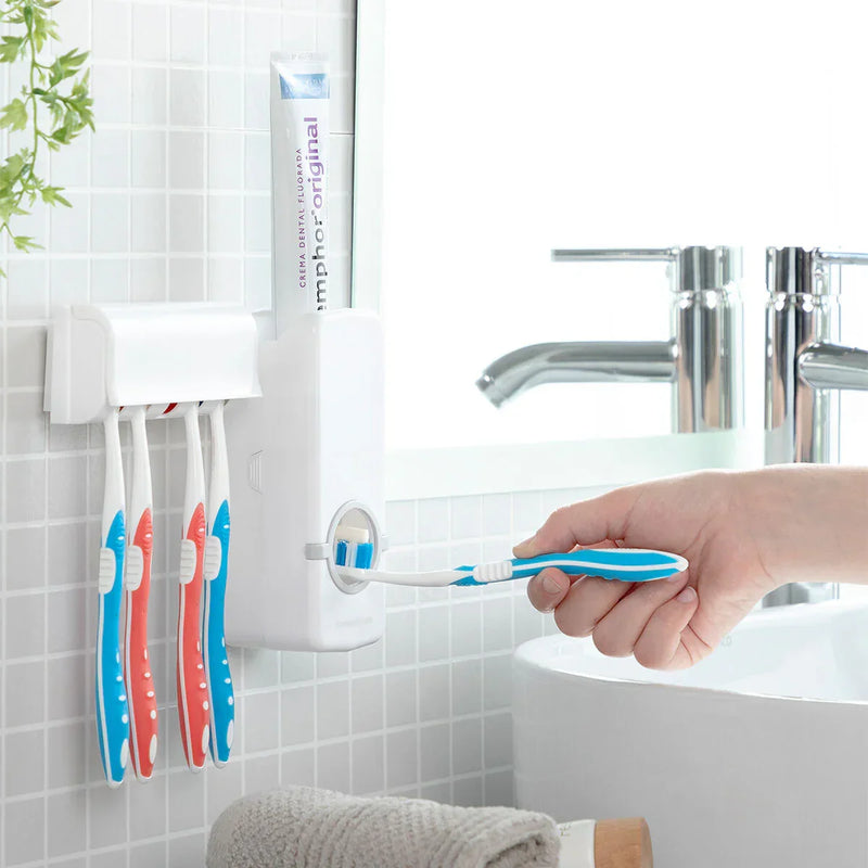 ToothPaste™ - Dispenser de Pasta de Dente Incrivelmente Prático, Econômico e Moderno com Suporte para Escovas