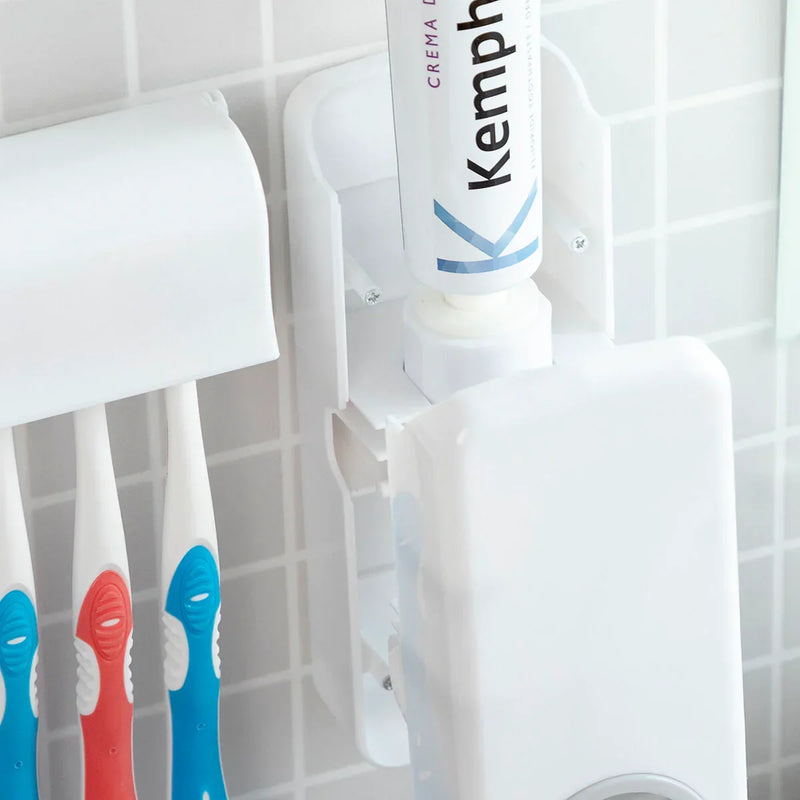 ToothPaste™ - Dispenser de Pasta de Dente Incrivelmente Prático, Econômico e Moderno com Suporte para Escovas