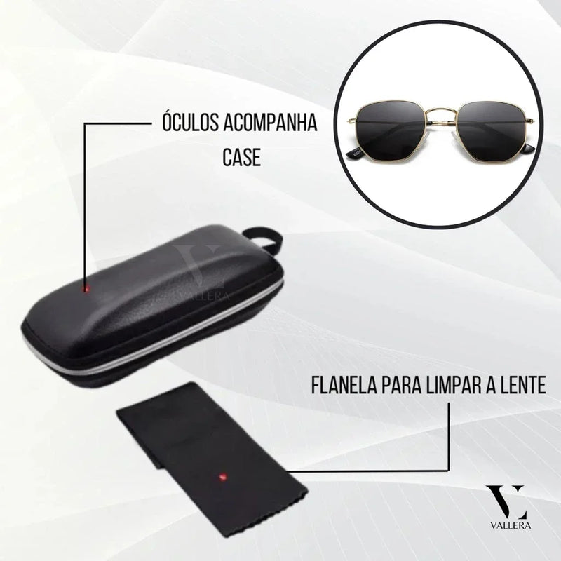 Vallera™ – Óculos de Sol Hexagonal que Exala Poder e Sofisticação + Estojo - Feminino