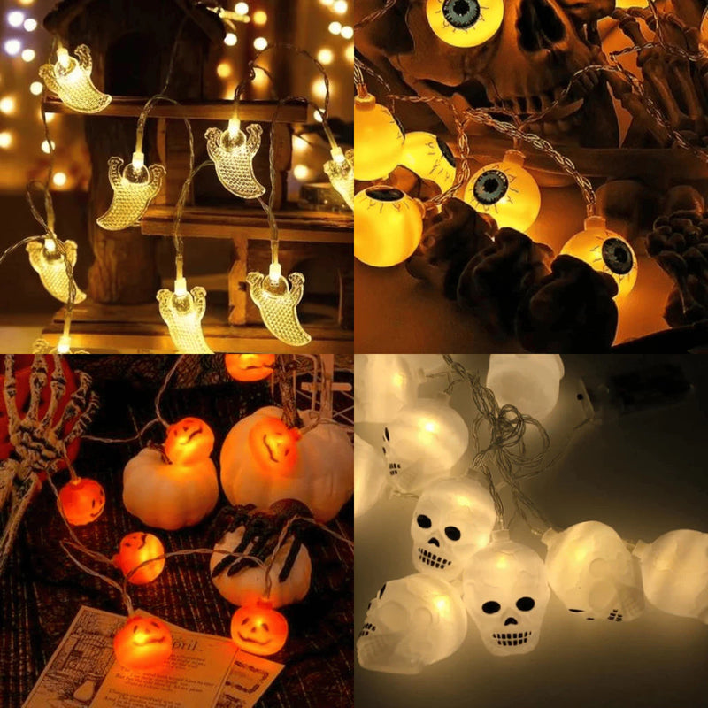 Kit 2 Varais de LED Halloween 2M – Abóbora, Morcego, Caveira e Fantasma 🎃 Iluminação Decorativa para Festa do Dia das Bruxas