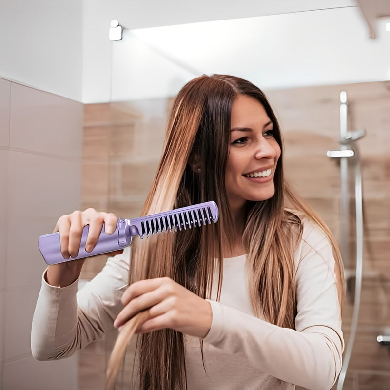 Glamix™ - Mini Escova Alisadora Portátil – Cabelos Lisos em Minutos