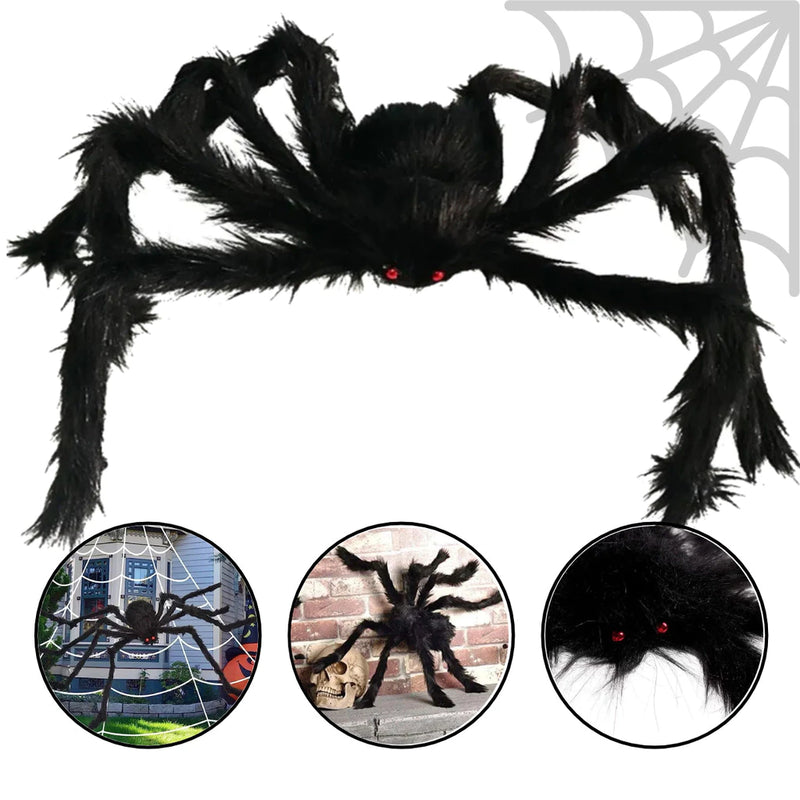 Aranha Gigante Peluda de Halloween - Decoração Assustadora com e sem LED (75 cm)